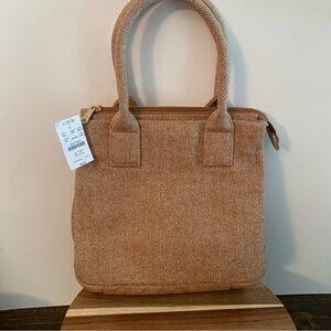 J. Crew Houndstooth Structured Tan Tote Zippered Bag NEW NWT